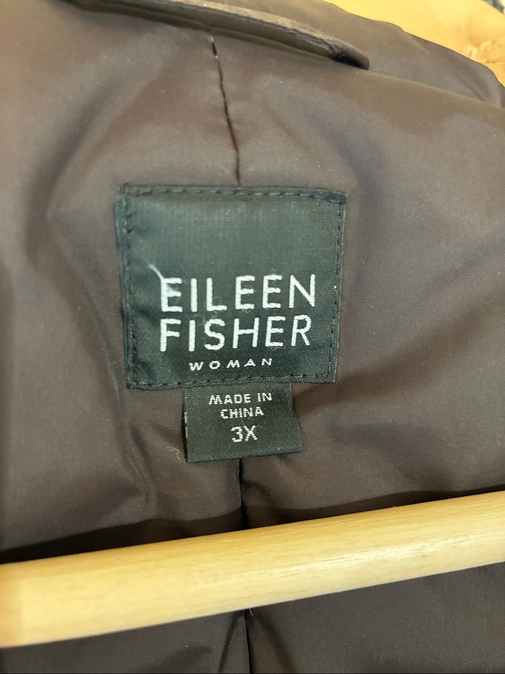 Eileen Fisher Down Parka Dark Brown Oversized Collar Puffer Coat, 3X - Picture 4 of 5